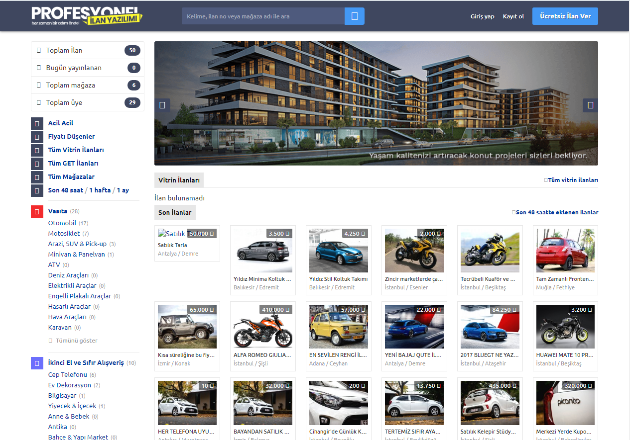 İlan Yazılımı Sitesi Teması